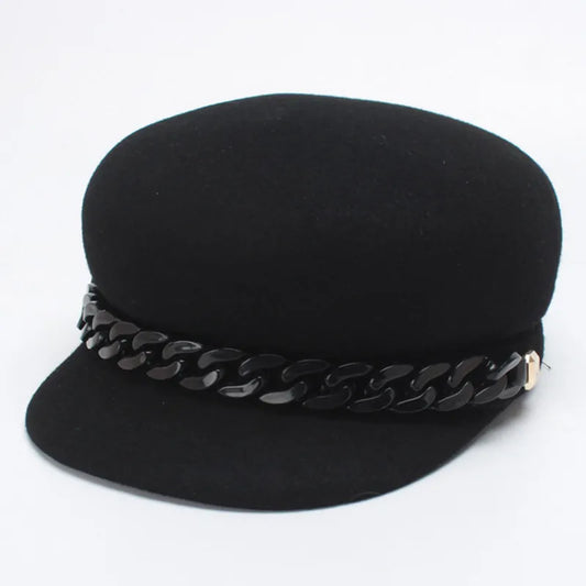 100% Wool Gray Black Winter Hat Warm Wool HatWomen Fashion Chain Newsboy Caps Hat Female